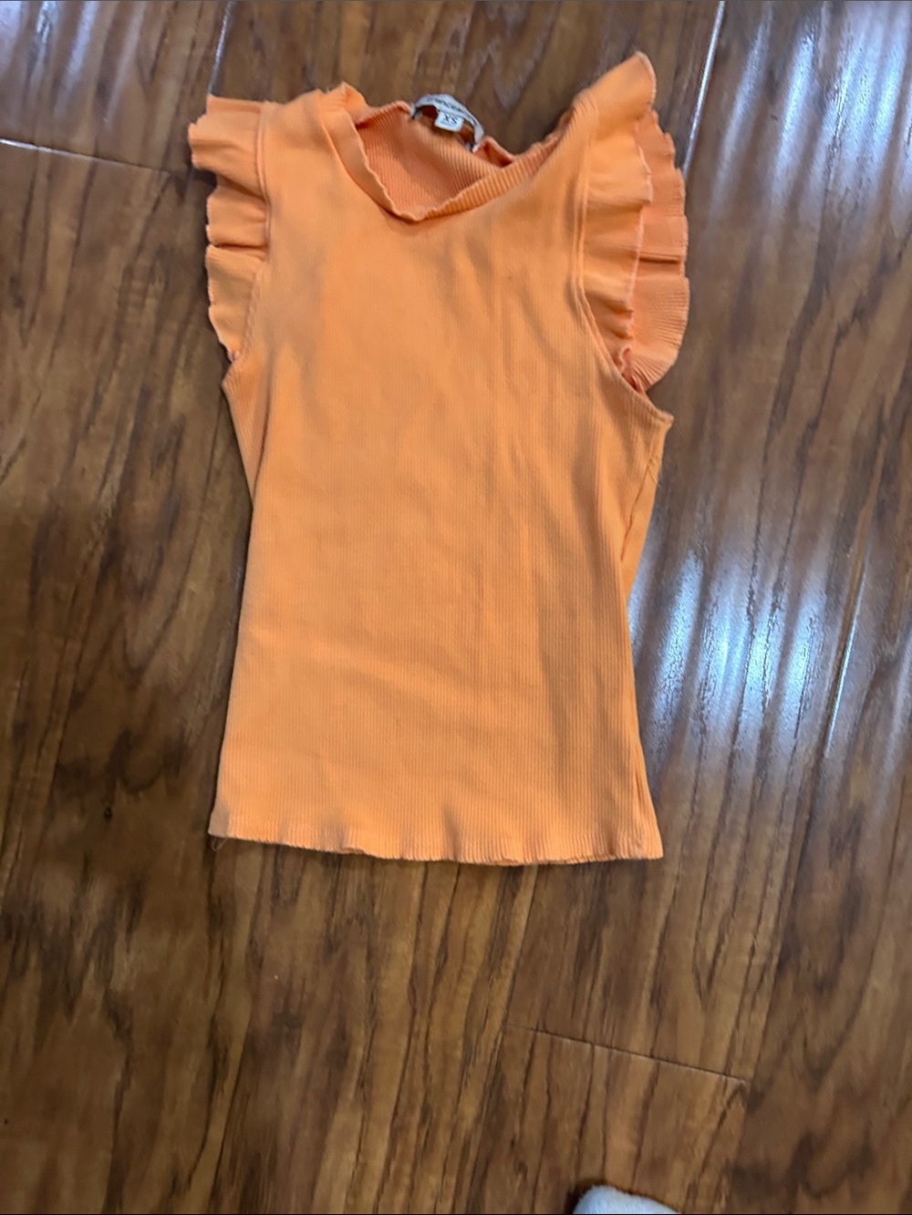 Francesca's Collections Orange Ruffle Sleeve Ribbed Tank